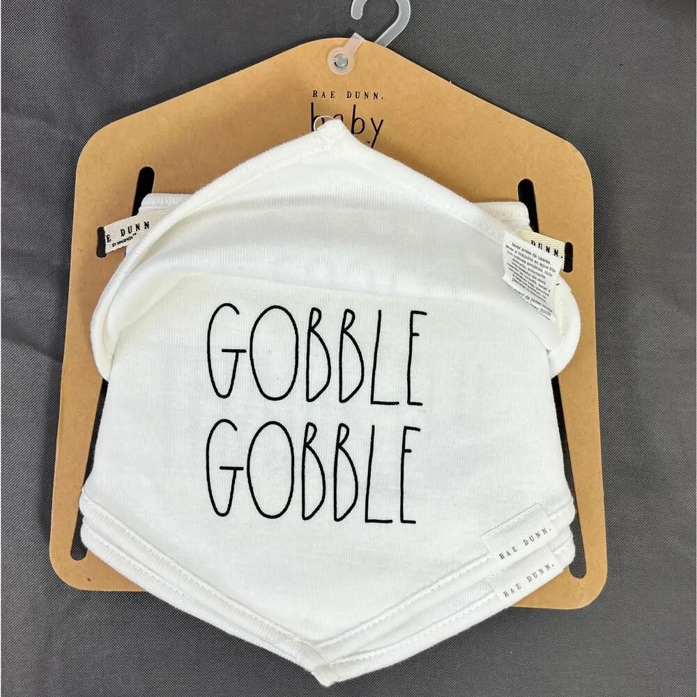 Rae Dunn Baby Bibs Thanksgiving Set of 3 Blessed Gobble Gobble Thankful NEW